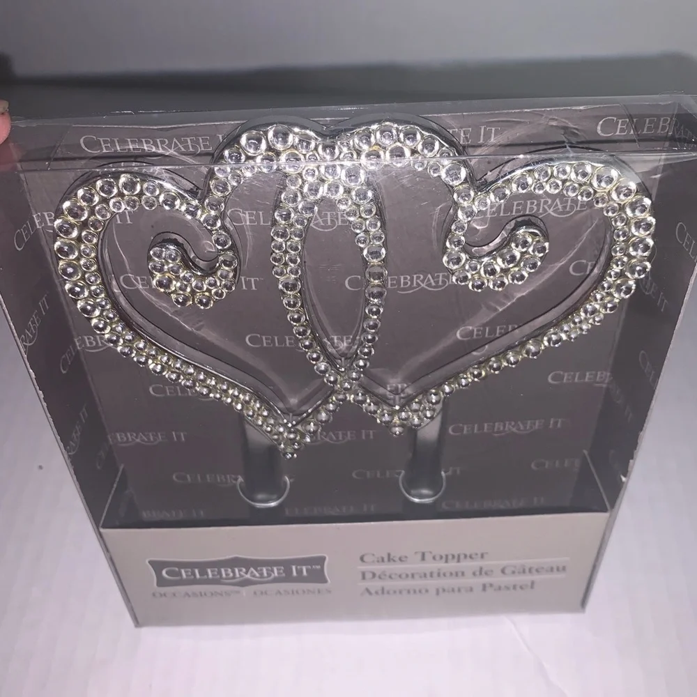 Celebrate it Cake Topper heart cake topper silver